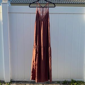 Love stitch long spaghetti strap casual dress, rosewood